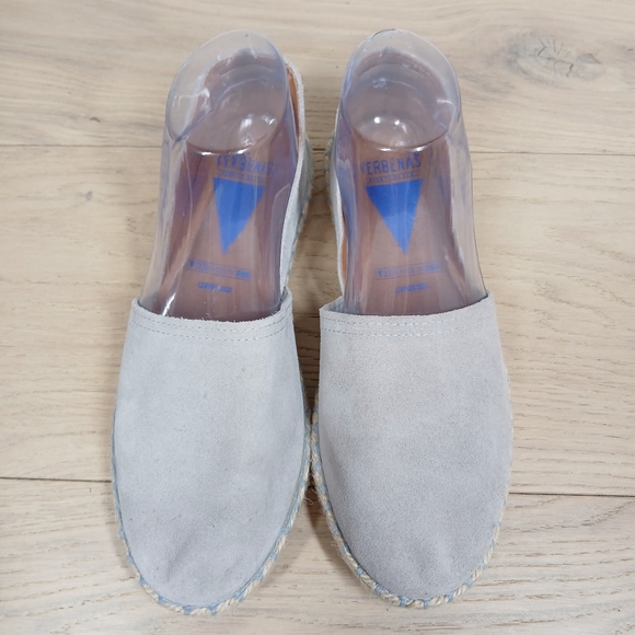 Verbenas Carmen Light Gray Leather Espadrille Slip-On Flat Shoes 689 - Picture 3 of 13